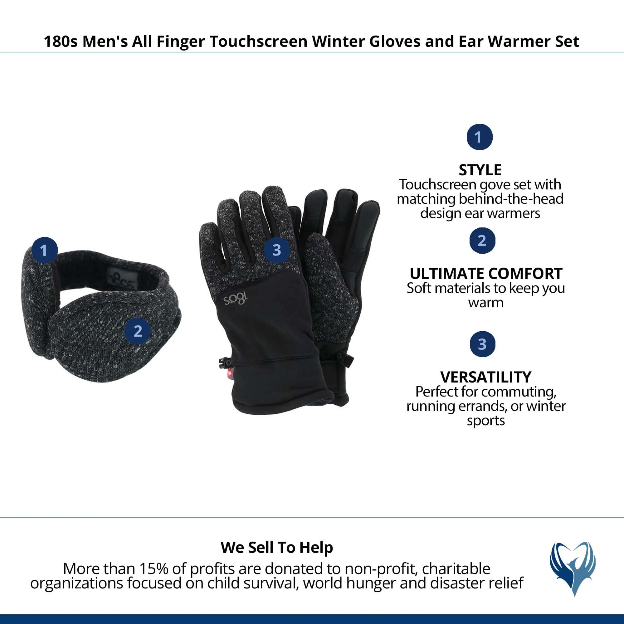 180s Men's All Finger Touchscreen Winter Gloves and Ear Warmer Set
