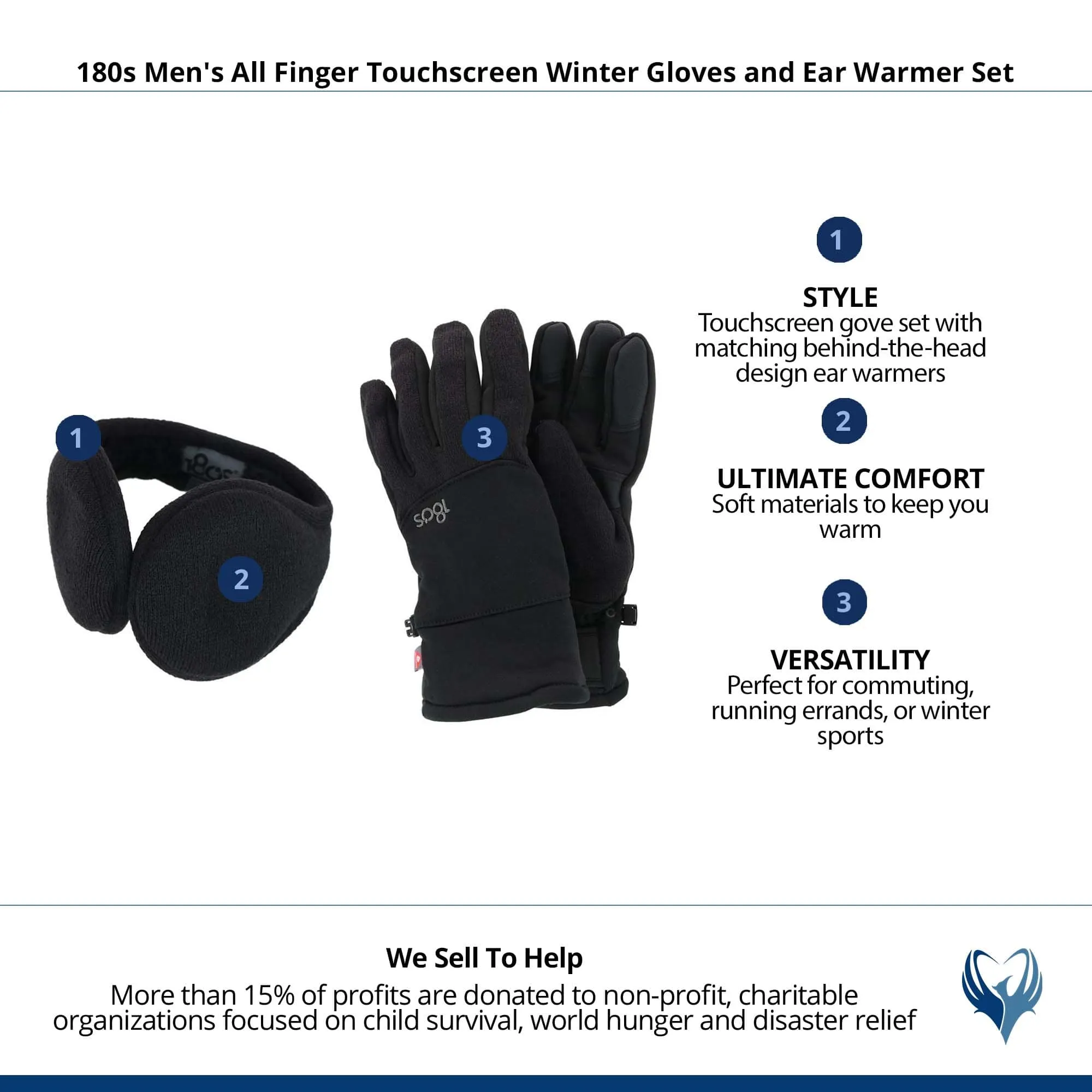 180s Men's All Finger Touchscreen Winter Gloves and Ear Warmer Set