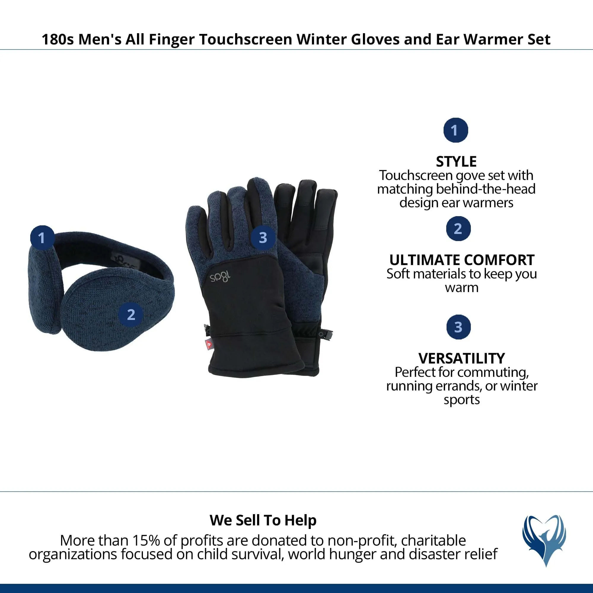 180s Men's All Finger Touchscreen Winter Gloves and Ear Warmer Set