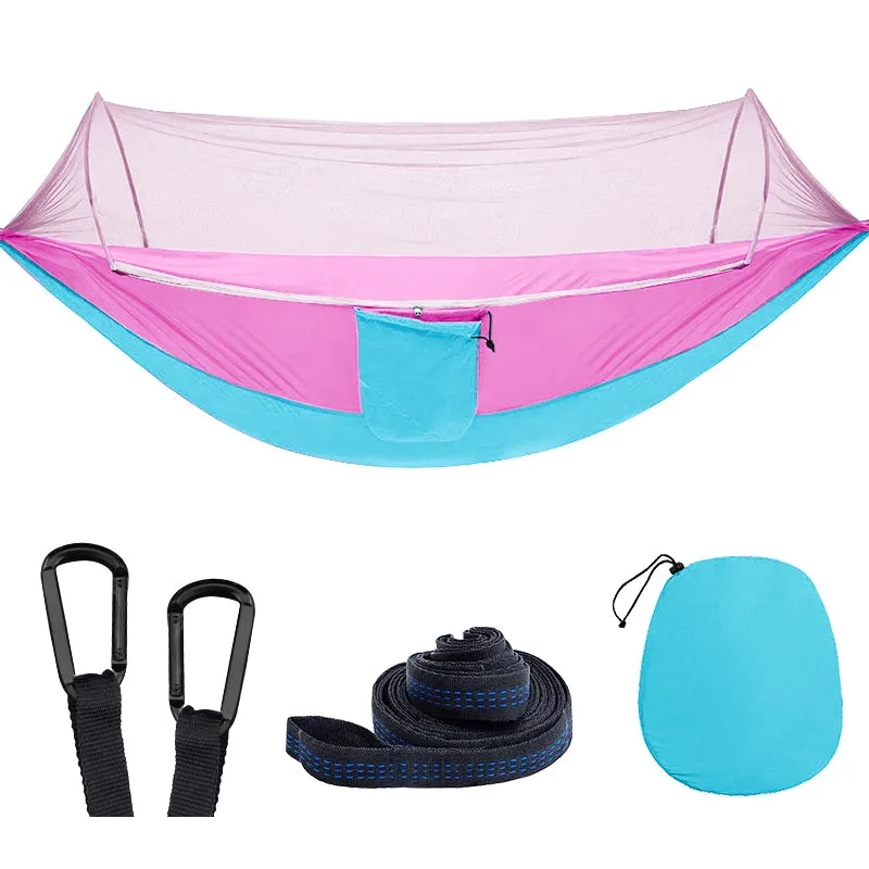 2 People Outdoor Camping Nylon Strong Hammock W Mosquito Net Travel Portable Backpack Hammock Max Load 400KG