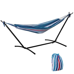 298 x 117cm Hammock with Stand Camping Hammock with Portable Carrying Bag Adjustable Height 120kg Load Capacity White Stripe
