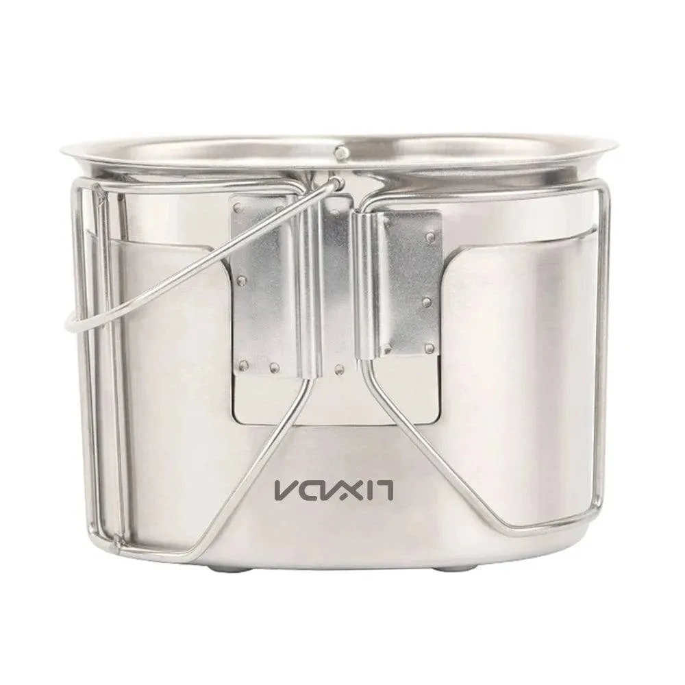 Camping Cookware Stainless Steel Canteen Cup Hanging Pot with Wood Stove Set for Outdoor Survival Backpacking Hiking Picnic