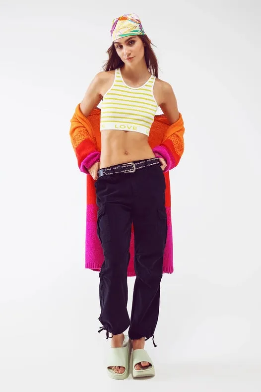 Cargo Pants With Tassel Ends In Black
