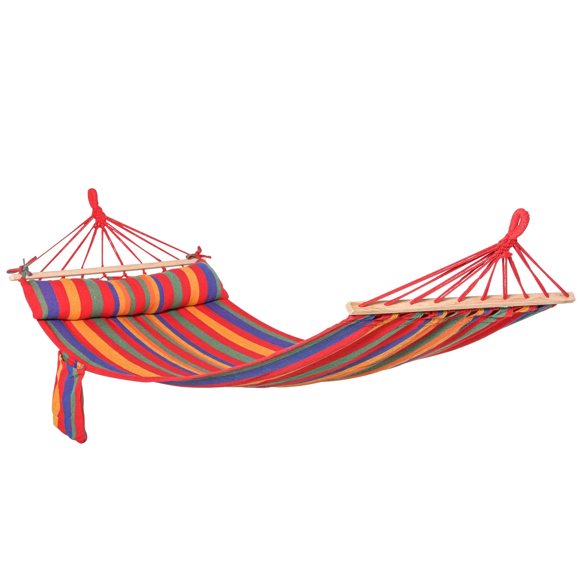 Cotton Hammock Soft Portable Swing SleepingWith Headrest & Side Pocket Deluxe Swing Chair for Beach Yard Bedroom Patio Porch 270 x 80 cm