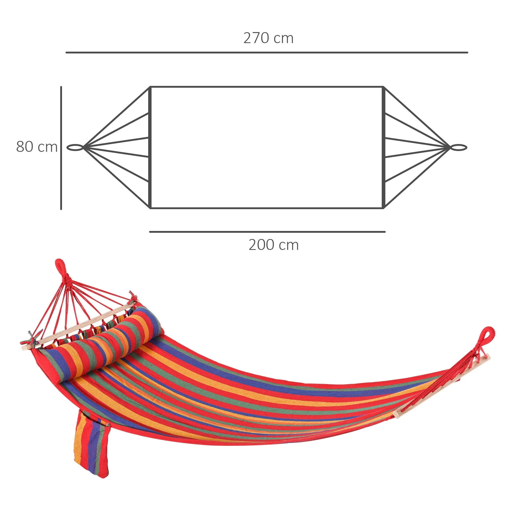 Cotton Hammock Soft Portable Swing SleepingWith Headrest & Side Pocket Deluxe Swing Chair for Beach Yard Bedroom Patio Porch 270 x 80 cm