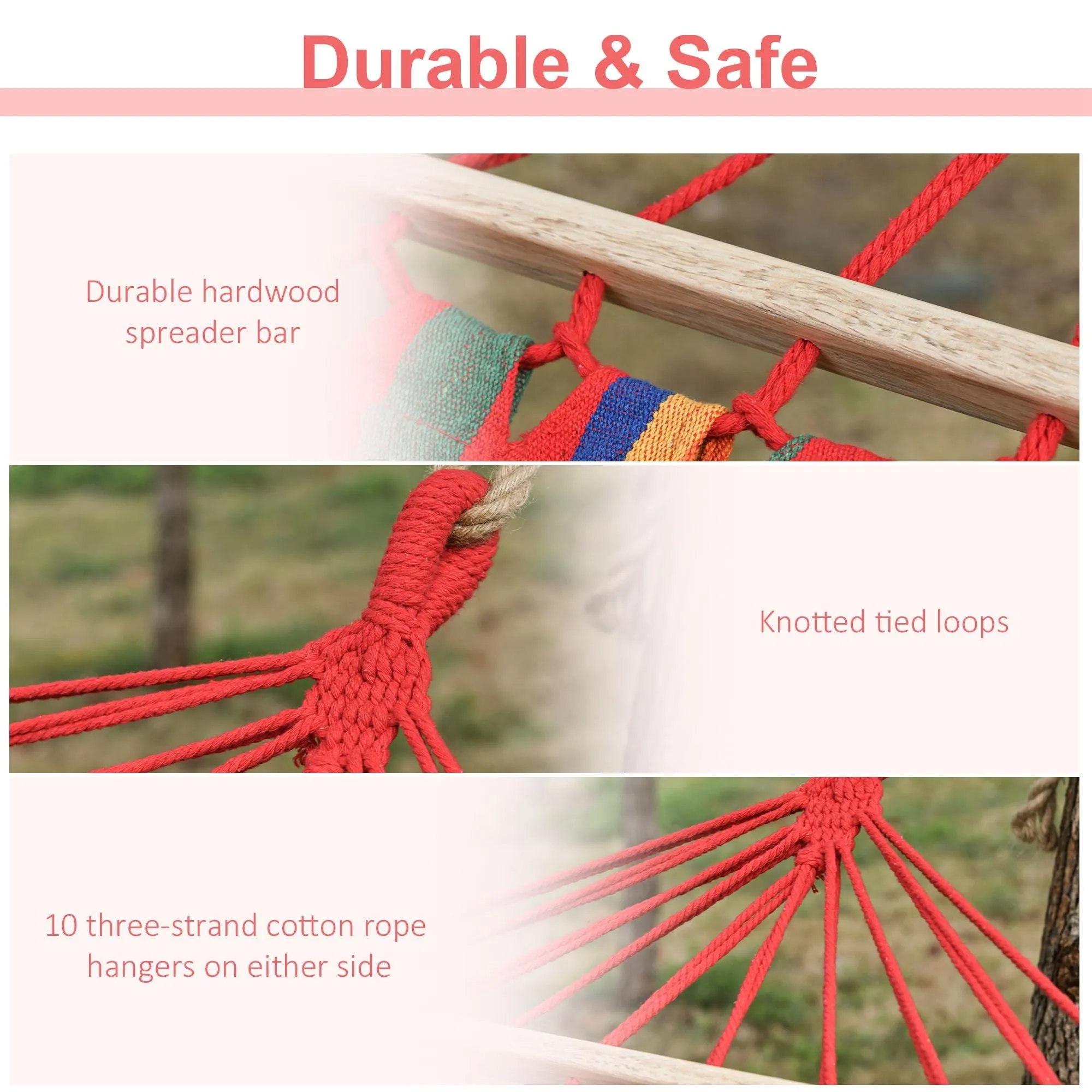 Cotton Hammock Soft Portable Swing SleepingWith Headrest & Side Pocket Deluxe Swing Chair for Beach Yard Bedroom Patio Porch 270 x 80 cm