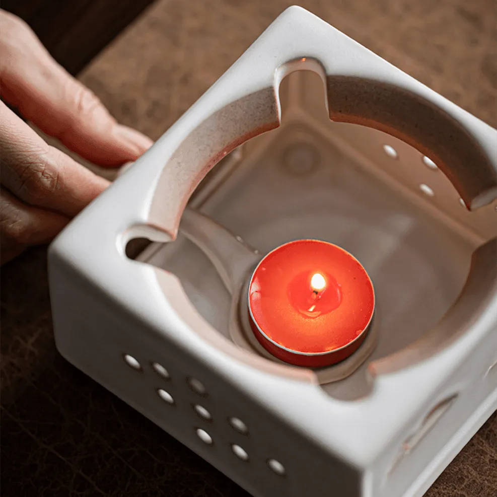 Handcrafted Ceramic White Dimpled Boiler With Candle Stove
