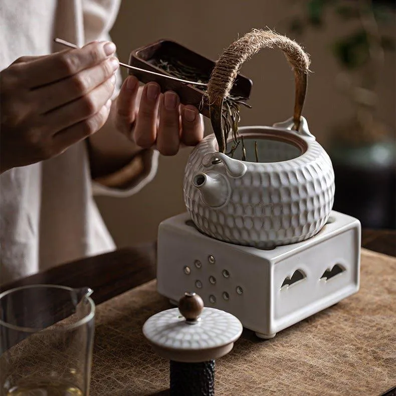 Handcrafted Ceramic White Dimpled Boiler With Candle Stove