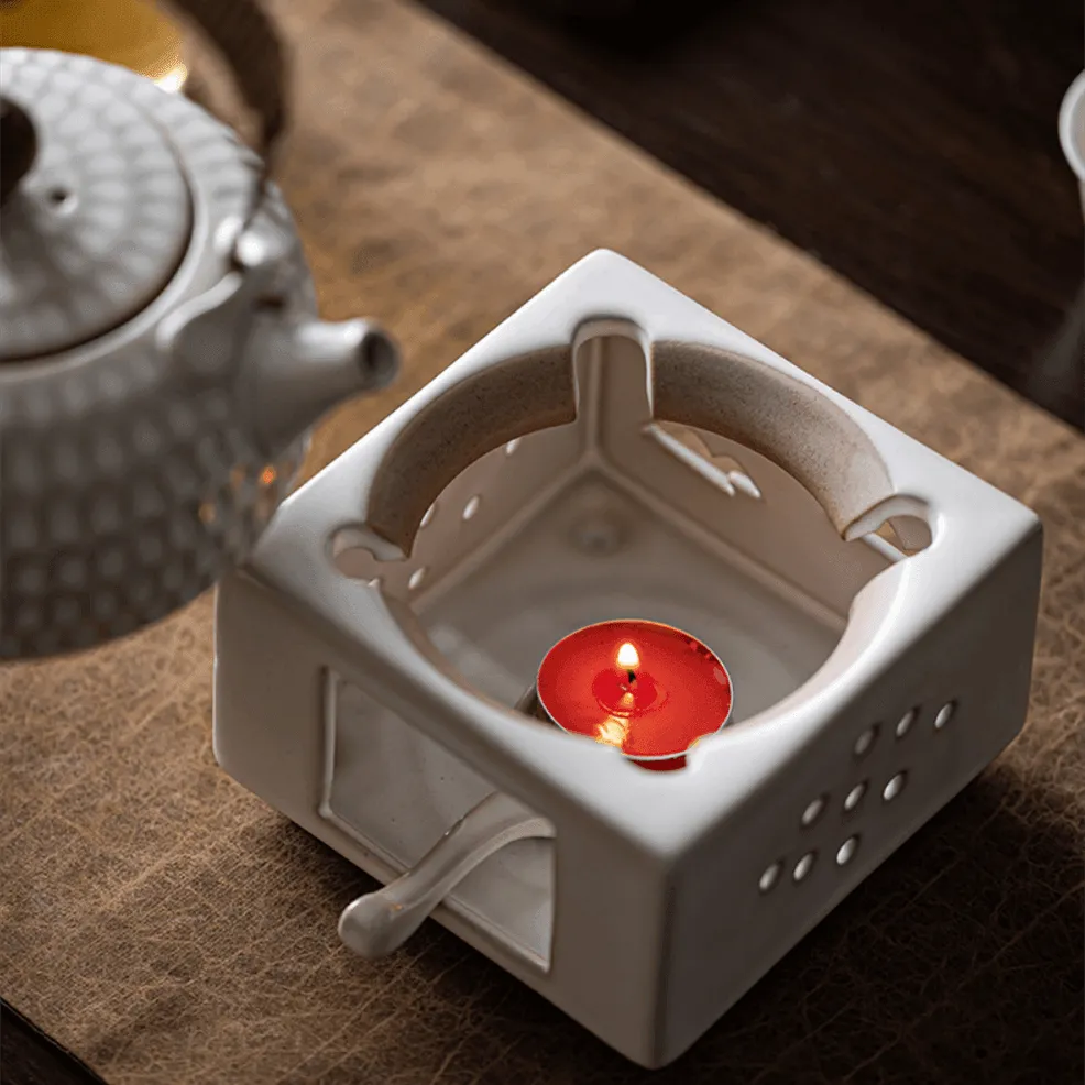 Handcrafted Ceramic White Dimpled Boiler With Candle Stove