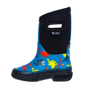 Neoprene Rain/Snow Boots: Blue Dinosaur