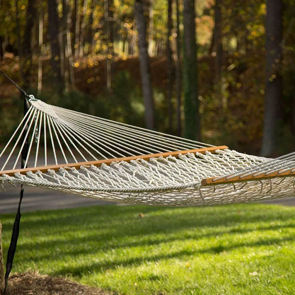 Outdoor Wooden Stick Cotton Rope Hammock Swing Hanging Sleep Bed Netting
