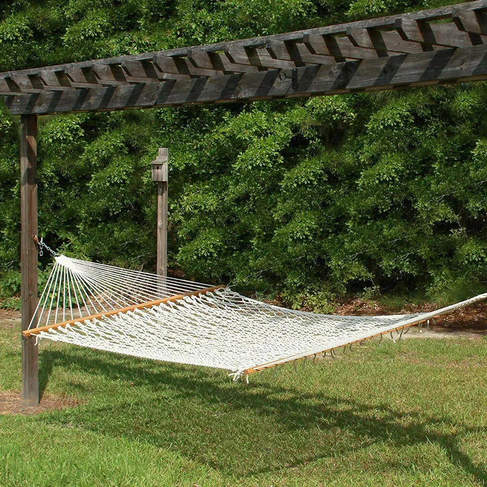 Outdoor Wooden Stick Cotton Rope Hammock Swing Hanging Sleep Bed Netting
