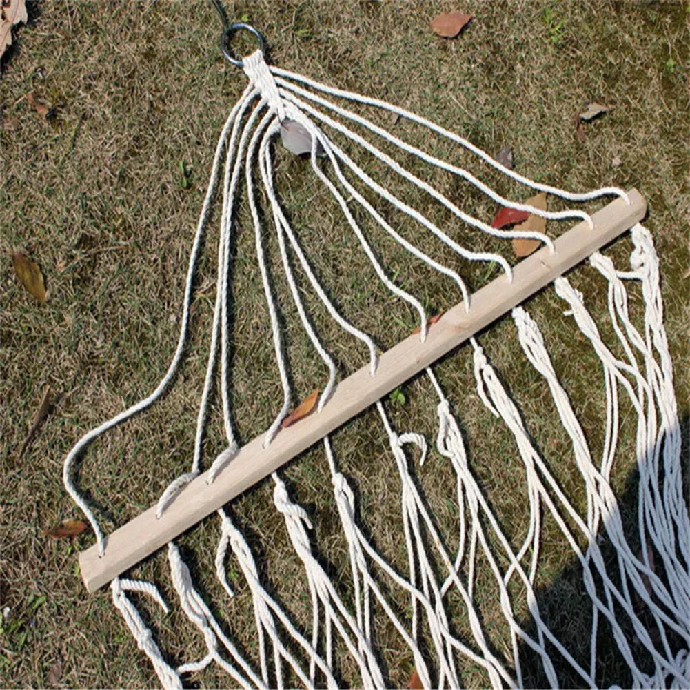 Outdoor Wooden Stick Cotton Rope Hammock Swing Hanging Sleep Bed Netting