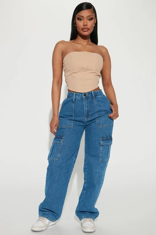 STRETCH CARGO DENIM PANTS