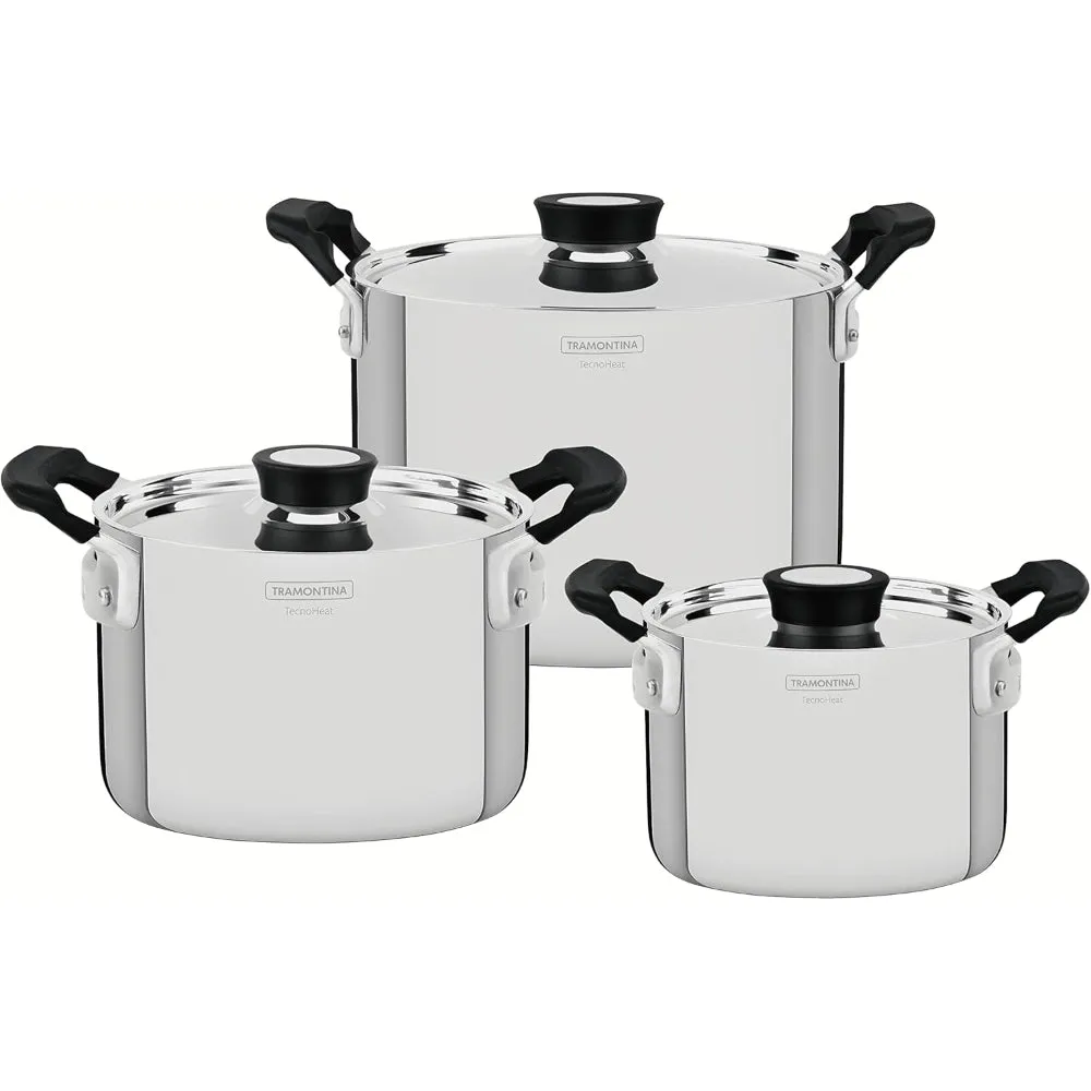 Tramontina Brazil  Grano Compact 6 Pieces Stainless Steel Cookware Set with Tri-ply Body and Bakelite Handles