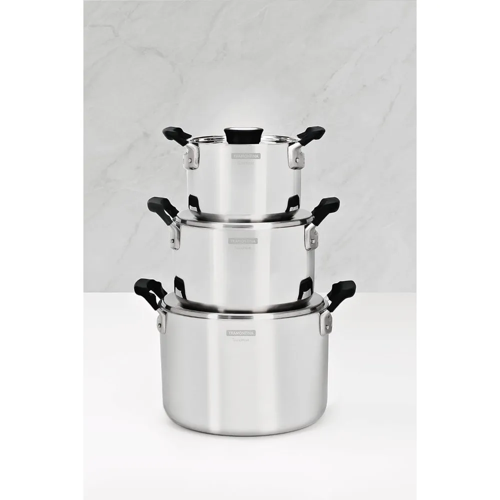 Tramontina Brazil  Grano Compact 6 Pieces Stainless Steel Cookware Set with Tri-ply Body and Bakelite Handles